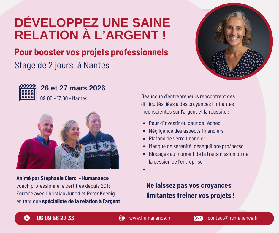 Stage à Nantes les 26-27 mars 2026 : Développez une saine relation à l’argent !